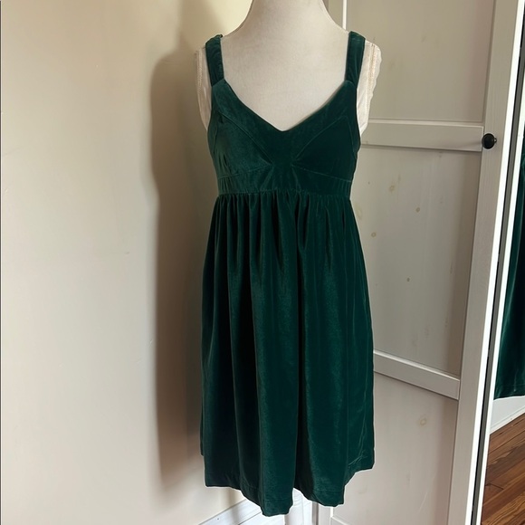 Lands' End Canvas Bohemian Green Velvet Ruched Sweetheart Mini Dress US Size 10 - Picture 1 of 10